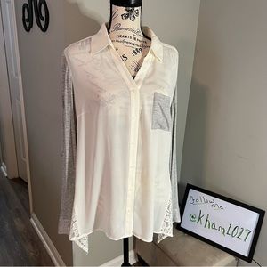 Style & Co Large Cream and Gray Blouse w/Lace Side Accent NWOT